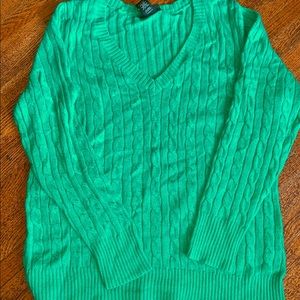 Green cable knit sweater